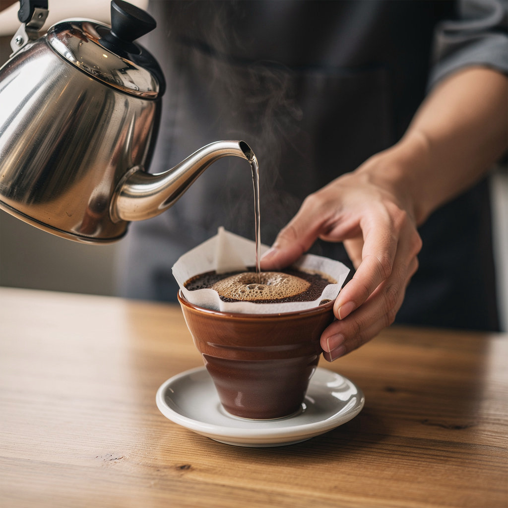 Bean Haven Austin barista demonstrating pour-over coffee brewing technique in Austin café